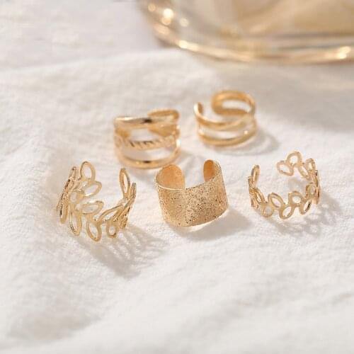 5PCS Non Pierced Metal Jewelry Gold Geometric Leaves Ear Clips Fake Piercing Cartilage Earrings For Women Party Gifts