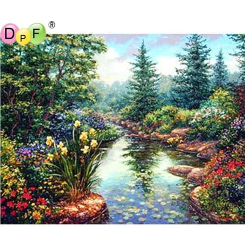 DPF diamond painting cross stitch creek view diy diamond painting round diamond painting embroidery mosaic decoration art gift