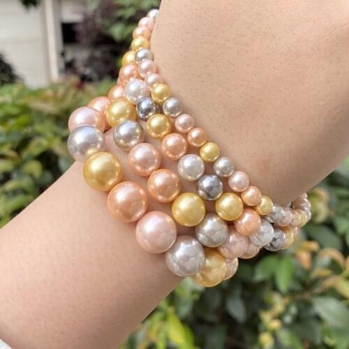 6/8/10/12mm Natural Round Pearl Shell Bead Gray Yellow Pink Loose Beads Seashell Handmade Necklace Bracelet For Jewelry Making
