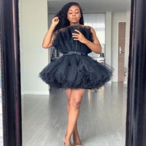 Black Short Prom Gowns Formal Dresses Lush Puffy Tulle Above Knee Cocktail Party Dress Occasion Gown robe de soiree Abendkleider