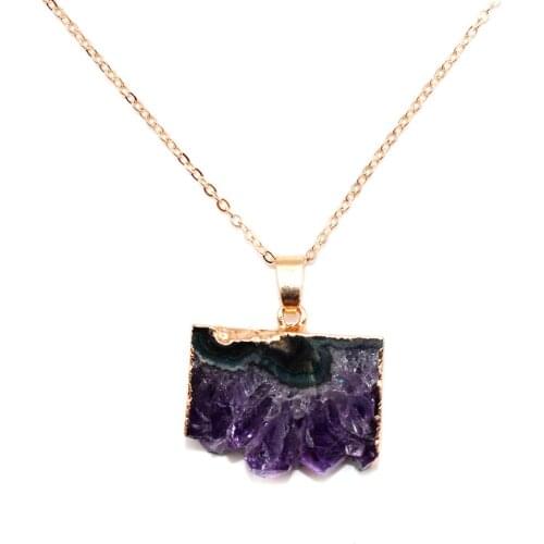 Natural Irregular Raw Stone Pendant Necklace Reiki Healing Crystal Necklaces Purple Quartz Jewelry for Women Girls