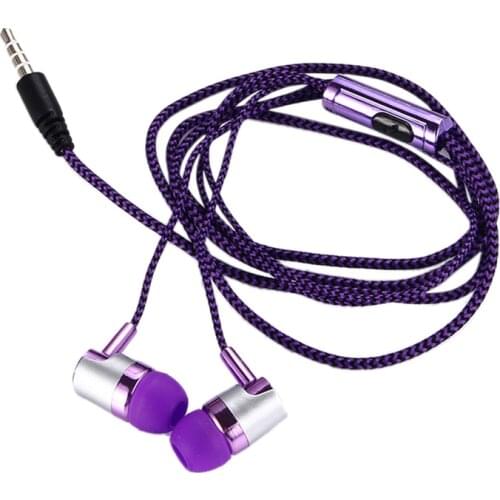 H-169 3.5mm MP3 MP4 Wiring Subwoofer Braided Cord, Universal Music Headphones with Wheat Wire Control(purple)
