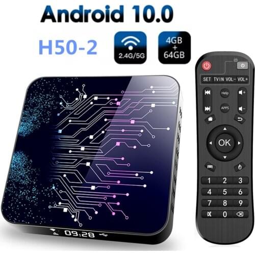H50-2 android caixa de tv android 10 4gb 32gb 64gb 4k h.265 media player vídeo 3d 2.4g 5ghz wifi bluetooth caixa de tevê intelig