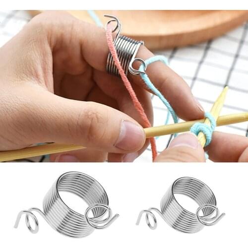 Ring Type Knitting Tools Finger Wear Thimble Yarn Spring Guides Stainless Steel Needle Thimble Sewing Accessories 19MM Diameter