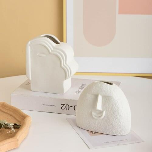 Human Face Shaped Ceramic Flower Vases Innovative Simple Abstract Arrangement Modern Vases for Home Office Decor TS2