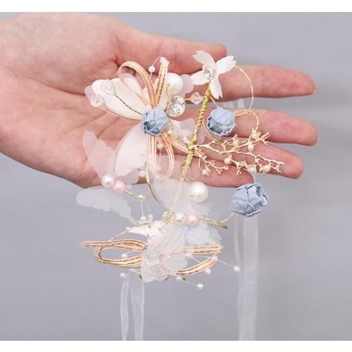 Artificial Bridal Bridesmaid Butterfly Wrist Flower Stretch Bracelet Corsage