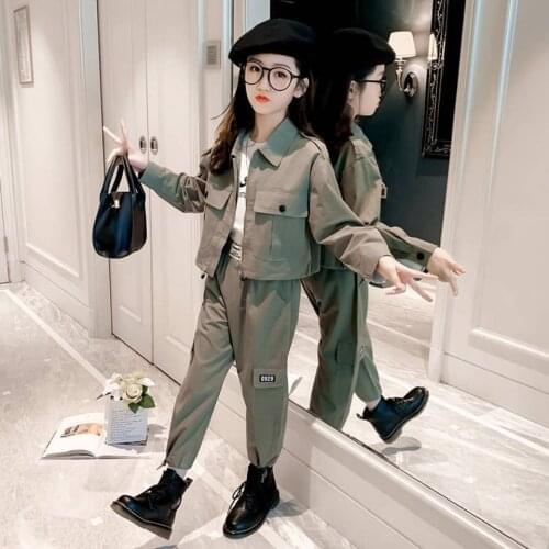Size For 4-14Yrs Shool Kids Girls Clothes Set Jackets Coat+Pants 2Pcs Clothing Casual Sport Spring Autumn Girl Clothes Outfits