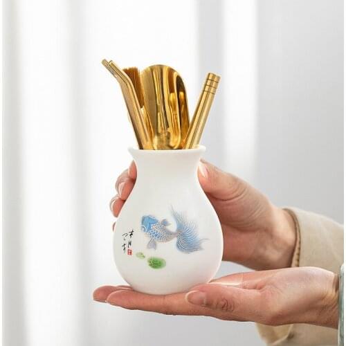 Sheep Fat Jade Brass Tea Ceremony Six Gentlemen Tea Set Accessories Tea Clamp Tea Knife Small Tea Making Tools Tea Set Siteel