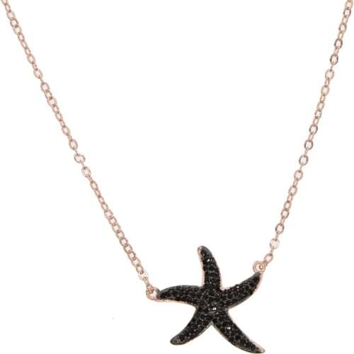 Summer necklace black stone rose gold color Romentic fashion women jewelry sea star charm 41+5cm fashion summer beach jewelry