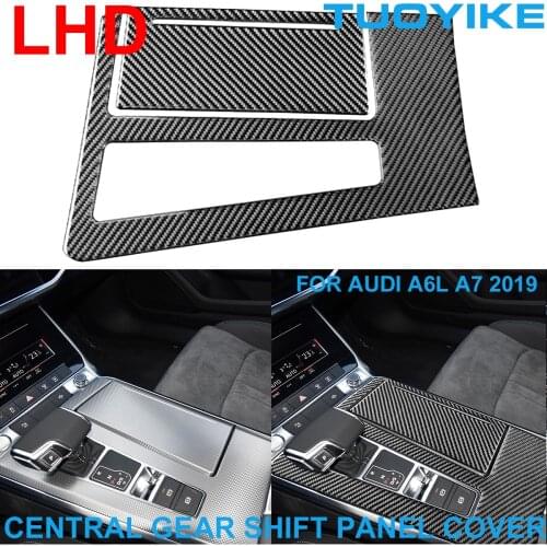 LHD RHD Car Styling Carbon Fiber Interior Central Gear Shift Storage Panel Cover Trim Decorative Sticker For AUDI A6L A7 2019