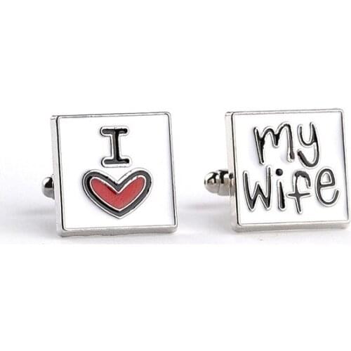 Hot Sale Valentines Day Gift Lettering I Love You My Wife Enamel Cufflinks Mens Banquet Jewelry Accessories Wholesale 2021