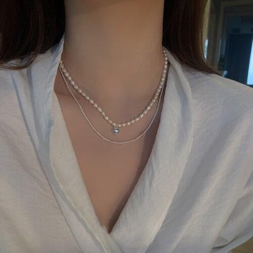 Hot selling simple jewelry with fashion freshwater pearl love two-piece necklace clavicle chain necklace for female party gifts