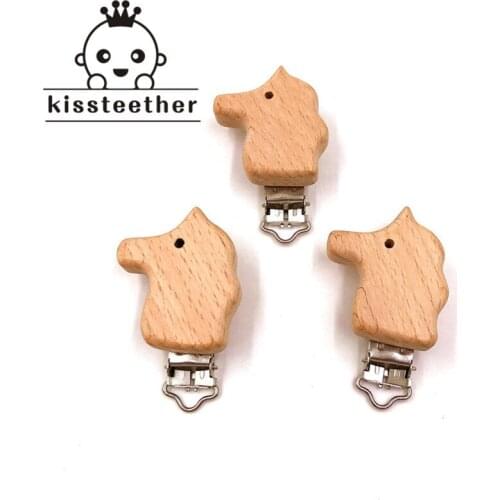 Metal Wooden Horse Teether Baby Pacifier Clips Solid Color Holders Baby Teether Cute Infant Soother Clasps Holders Accessories
