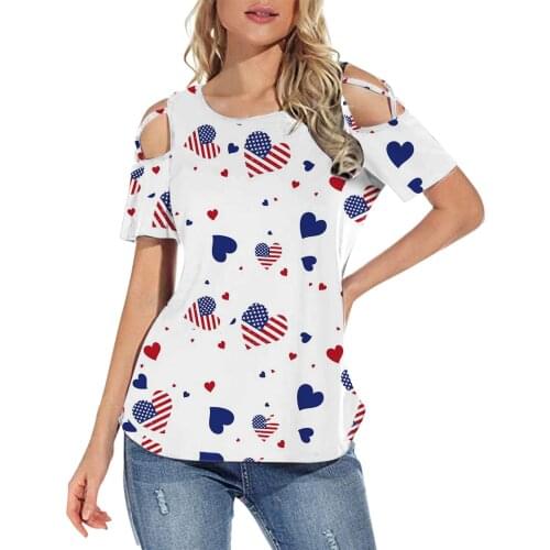 Multicolor Women‘s Flower Summer T Shirts Short Sleeve Plus Size Tunic Strappy Cold Shoulder T-Shirt Top Camisetas De Mujer 2021