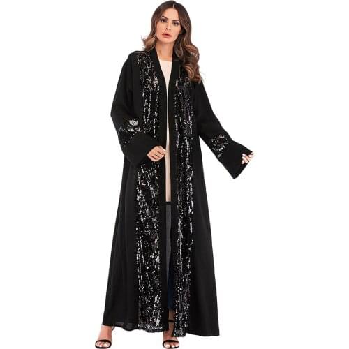 Muslim Womans Dress Middle East Plus Size Sequins Cardigan Robe Muslim Fashion Arabia Dubai Abaya Long Dress Belt Donsignet