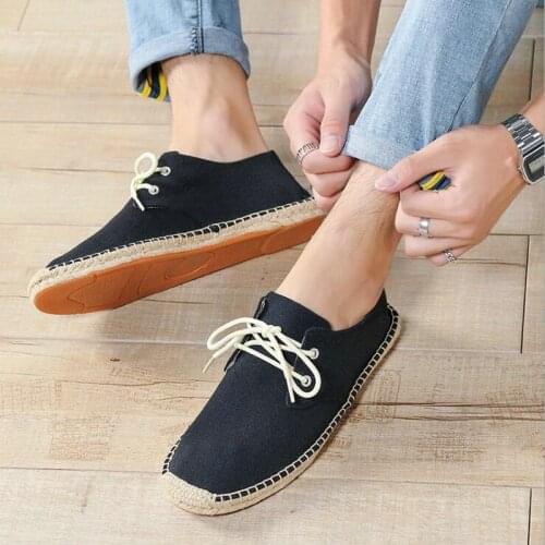 Summer casual canvas black white blue hemp insole fisherman shoes bright Ethnic style men sneaker flat shoes A2-91