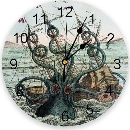 Sea Octopus Cthulhu 3d Wall Clock Modern Design Farmhouse Decor Kitchen Vintage PVC Round Clock Living Room Decoration