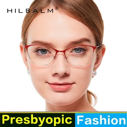 Hilbalm Stylish high quality women reading glasses cat eye diopter business glasses female presbyopia glasses anti blue light