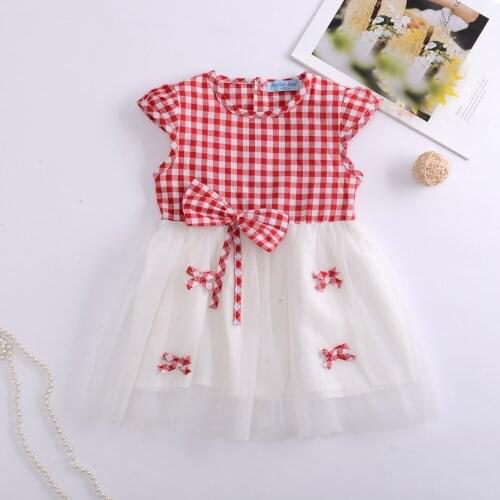 2019 New Baby Girl Clothes Plaid Bow Short-Sleeved Dress Kids Summer Dress Princess Dress