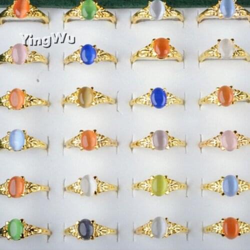 Wholesale 100Pcs/lot Gold Opal Rings for Women Assort Design Cat Eyes Ring for Party Adjustable Wholesale Finger Wedding Jewelry