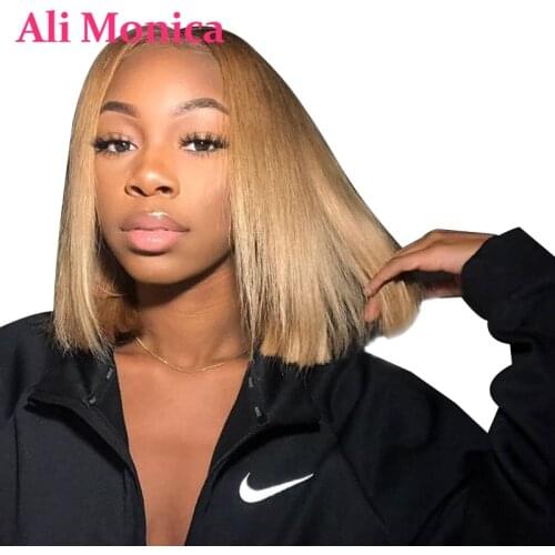 Human Hair Wigs Bob Lace Front Wig #27 Preplucked 13x6 Lace Frontal Wigs For Black Women Remy Straight Hair 150% 180% Density