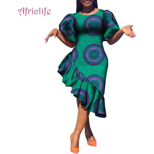 African Print Dresses for Women Party Sexy Lady Sweet Style Clothing Wax Print Cotton WY8118