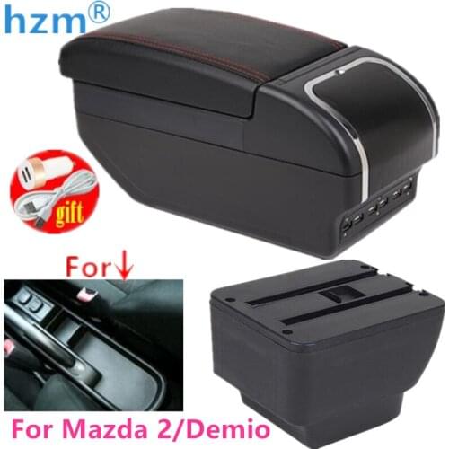 For Mazda 2/Demio Armrest box Rotatable PU Leather Center Centre Console Storage Box with ashtray car accessories