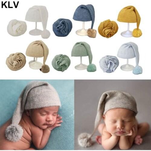 1-2Pcs Newborn Photography Props Wraps + Hat Set Beanie Propshoot for Photography New Born Baby Boys Girls Accessories
