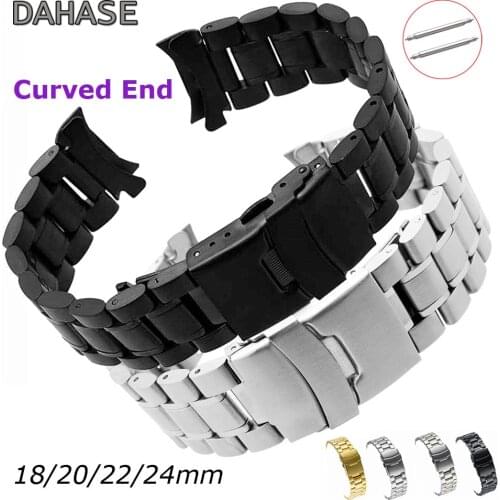 Watch Band 18mm 20mm 22mm 24mm Replacement Strap Curved End Watch Strap Double Lock Buckle Band Stainless Steel Wristband