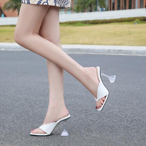 Plus Size 44 45 46 Women Slippers Slides Square Toe Sandals Party Shoes Ladies Summer Outdoor Beach Flip Flops Party High Heels