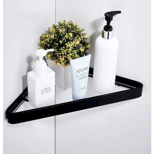 Bathroom Glass Shelf Space Aluminum Tempered Glass Shampoo Soap Cosmetic Corner Wall Mounted Shelf Bathroom Accessories