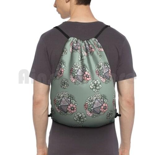 Succulent D20 Pattern-D&D Tabletop Gaming Backpack Drawstring Bag Riding Climbing Gym Bag D20 D D Dnd And Tabletop Gaming