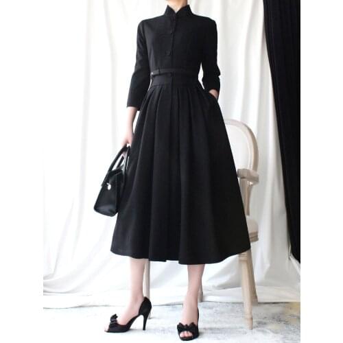 Improved Chinese dress womens spring and summer stand collar close waist show thin celebrity temperament foreign style Hepburn