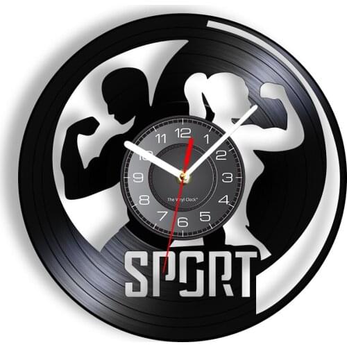 Fitness Exercises Sport Vinyl LP Record Wall Clock Body-building Personal Trainer Workout Home Gymnasium Vintage Artwork Decor