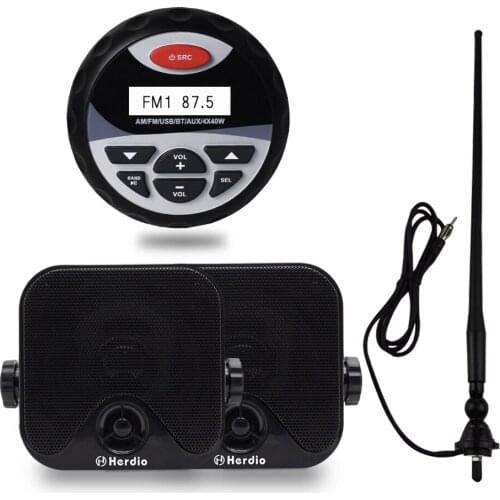Waterproof Marine Stereo Boat Audio Bluetooth Radio USB MP3 AM/FM Player For RV Car ATV Yacht SPA 4" Marine Box Speakers Antenna