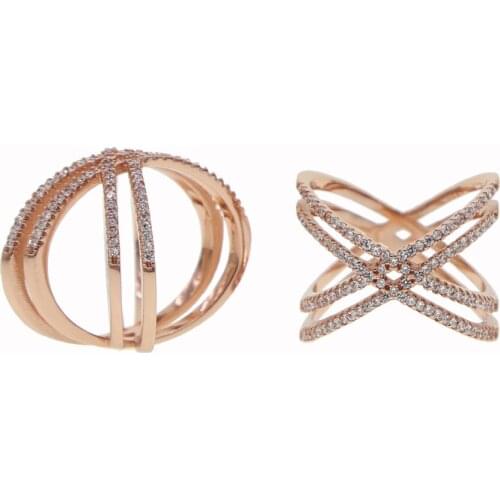 Genuine 925 Sterling silver size 6 7 8 sparking bling clear cubic zirconia X shape women ladies silver full finger ring