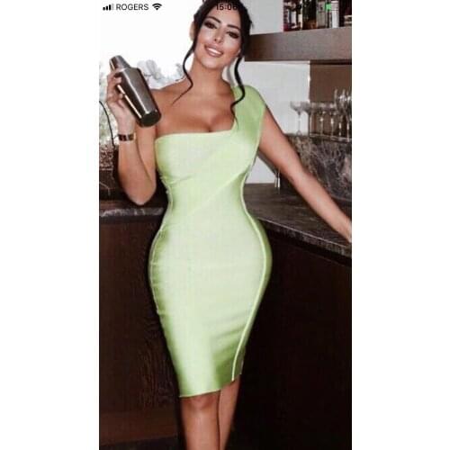 High Quality Sexy Women Strapless Backless One-Shoulder Rayon Bandage Simple Elegant Homecoming Evening Party Dress