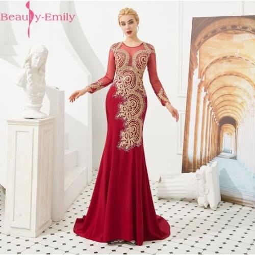 Beauty Emily Lace Beads Mermaid Evening Dress Long 2020 O Neck Full Sleeve Floor-Length Evening Party Prom Dress Formal Gowns