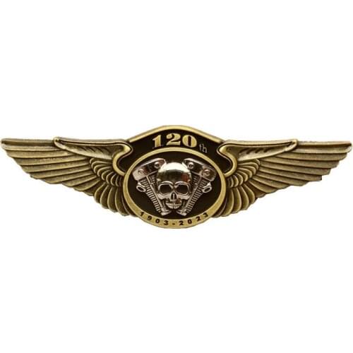120th anniversary Motorcycle Biker Metal Brass Badges Brooches Skull Wings Punk Badge For clothes Hat Retro Collar Pin Brooch