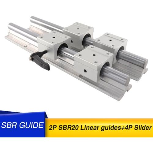 2 SBR20 linear guide rails with 4 SBR20UU sliders 200-1000mm 20mm linear guide ball bearing seat CNC milling machine