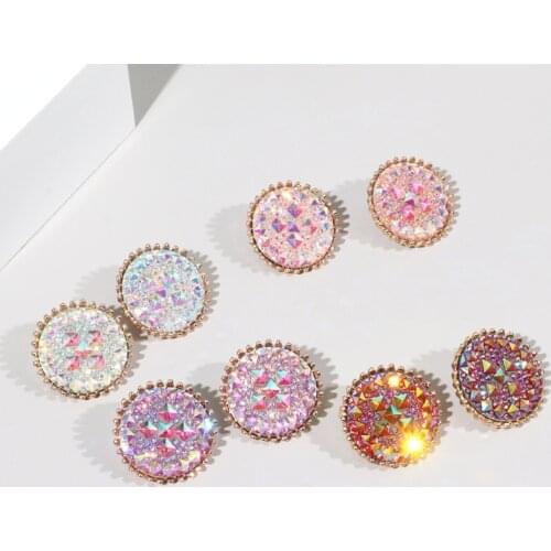 2021 New Vintage Square Pave AB Crystal Jewelry Multicolor Roung Stud Earring for Women