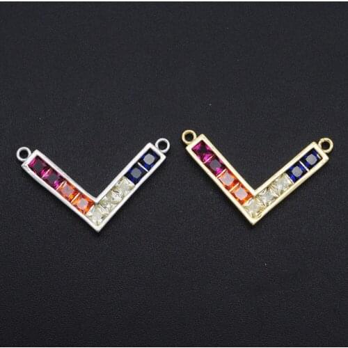 20x27mm 100% CZ Zircon DIY Jewelry V Shape Connectors Charm Wholesale Factory Sale Bulk Order Discounts