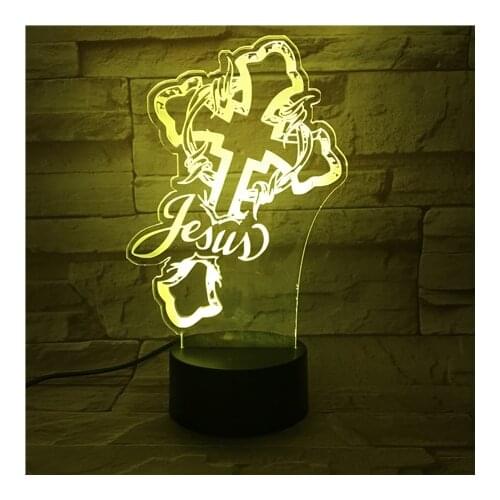 3D Bedside Lamp Pray Lighting Night Light LED Acrylic Nightlight Image of Cross Christians Gathering Room Decor APP Control