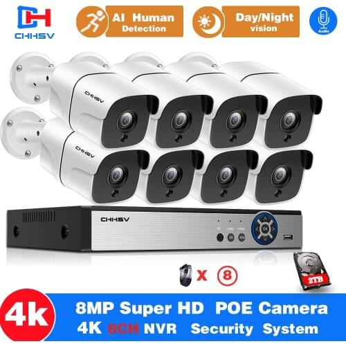 4K POE NVR Surveillance System 8.0MP IP Security Camera CCTV POE 8CH NVR Kit Video Surveillance IOS Android Waterproof Camera