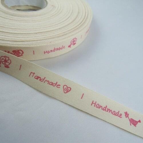5/8'' 15mm X 5Yards Handmade Design 100% Cotton Ribbon Sewing Tape DIY Zakka Lace Label Garment Accessory Printed Ribbon Y131