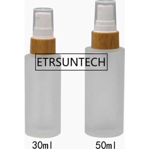 50ML Frost Glass Bottle with Wood Lotion Bamboo Spray Nozzle Cosmetic Essence Toner Packaging Bottle F1430