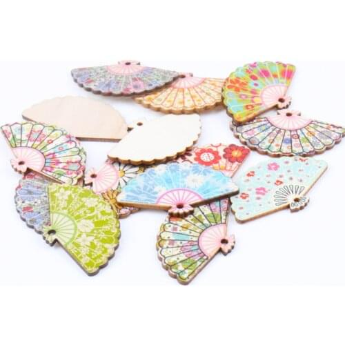 Natural Wood Fan Pattern Wooden Scrapbooking Craft For Embellishments Handmade DIY Handicraft Home Decoration 30x48mm 10pcs