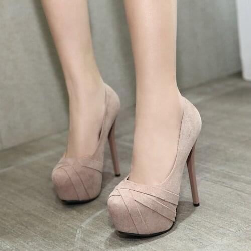 Flock Super High Heels Platform Pumps 14cm Sexy Ladies Shoes Party Stiletto Heels 4cm Waterproof Womens Shoes Round-Toe Pumps