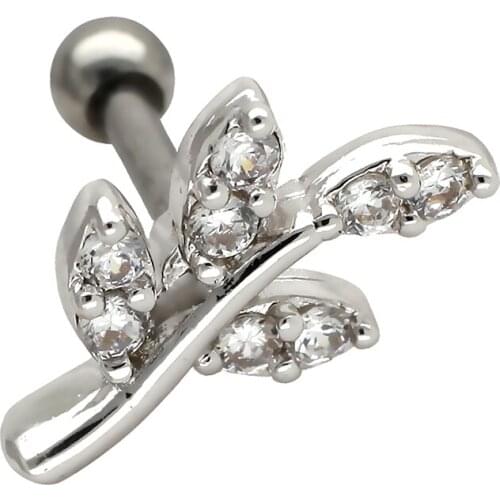 JHJT Women Cartilage Earring G23 Titanium Leaves Helix Cartilage Ear Helix Tragus Studs Body Jewelry Piercing Accessories