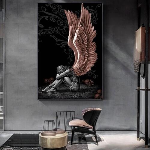Angels Demons Wing Girl Canvas Painting Wall Art Poster and Prints Wall Art Picture Cuadros for Living Room Bedroom Home Decor